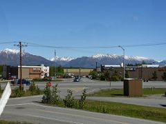 02D A Shopping Centre In Wasilla With Government Peak And Arkose Ridge Behind From Tourist Train Just Before Wasilla On The Way To Denali National Park Alaska