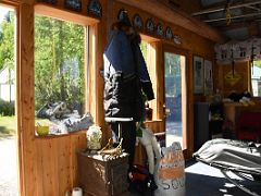 01C Display Of The Coat, Pants And Boots Worn In The Iditarod Race In Sun Dog Kennel Talkeetna Alaska