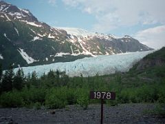 01B Sign On The Edge of the Glacier Lower Trail Showing How Far The Glacier Has Receded Since 1978 Near Seward Alaska