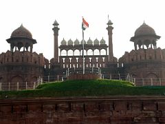 01 Delhi Red Fort From Outside With Indian Flag Flying Over Delhi Gate