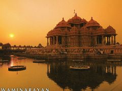 04 Delhi Akshardham Temple Mandir With The Sun Low In The Sky Post Card