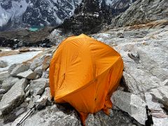 01D Our tent at Lobuche East High Camp 5600m sits in a precarious positon near the end of the rocky ridge