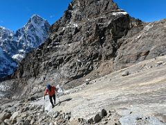 03B Climbing the steeper rocky slabs with Cholatse beyond on the way to Lobuche East High Camp 5600m