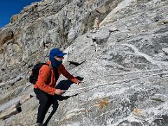 06C Hand ropes are in place to help climb the steep rocky boulder slabs on the way to Lobuche East High Camp 5600m