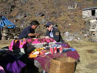 Bargaining at Sele La camp (4290m) on the way from Kangchenjunga North to South Base Camp