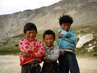 Scruffy kids at Milarepa's Cave near Nyalam in Tibet