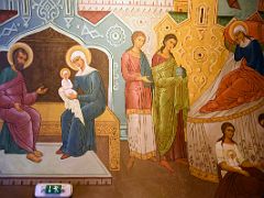 03D Joseph with the Virgin Mary and Baby Jesus wall fresco Entrance St Basil’s Cathedral Moscow Russia