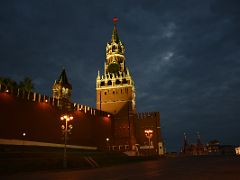 01A An empty Red Square with the Kremlin Spasskaya Tower, State Historical Museum, Gum shopping mall Moscow Russia