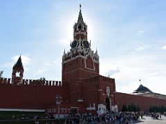 01D The Kremlin Spasskaya Tower was built in 1491 by Italian architect Pietro Antonio Solari and the clock is referred to as the Kremlin chimes Red Square Moscow Russia