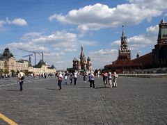 00 The wide long Red Square has the Gum shopping centre, St Basil Cathedral, and the Kremlin in Moscow Russia