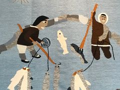 01C Large Handmade Rug Based On Small Felt Inuit Artwork Fishing in the Weir By Martha Kakee 1983 At Iqaluit Airport Baffin Island Nunavut Canada