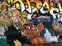 22 Mural on skateshop Musteri agans on Hverfisgata decorated by local taggers DEMON and FRESH Street Art Reykjavik Iceland