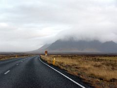08A Driving on road 54 with mountains in distance from Borgarnes to Snaefellsnes Iceland