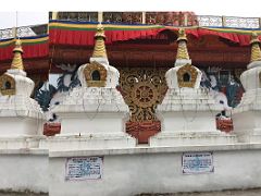 05A 4 Of The 8 Great Chortens Incl The Enlightenment And Turning The Wheel of Dharma Below Padmasambhava Guru Rinpoche Statue At Samdruptse Near Namchi South Sikkim India