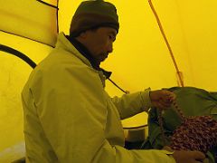 09 Lal Sing Tamang Prepares Ropes For The Climb Inside Our Tent At Island Peak High Camp 5600m