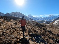 03A Descending to the valley with Ama Dablam, Kangtega, Thamserku on the way to Lobuche East Base Camp