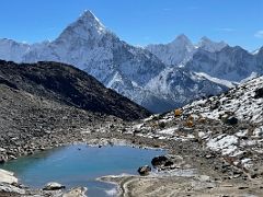 09B Lobuche East Base Camp 5170m is below next to a small lake with Ama Dablam and Malanphulan beyond