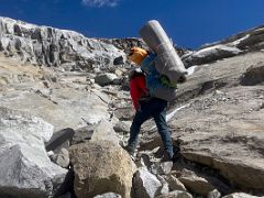 04B Guide Lal Sing Tamang leads the way up the steeper rocky slabs on the way to Lobuche East High Camp 5600m