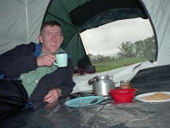 07B Jerome Ryan Enjoying Afternoon Tea And Biscuits In Tent At Chogoria Camp On The Mount Kenya Trek October 2000