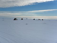 01A Ski-Doos Lead Qamutiik Sleds To Look For Polar Bears At The Beginning Of Day 4 On Floe Edge Adventure Nunavut Canada