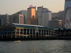 08A Arriving at the Star Ferry Central terminal late afternoon with Honk Kong Observation ferris Wheel