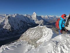 01A Arriving At The Crowded Island Peak Summit 6189m With View To Bottom Of Fixed Ropes And Ama Dablam