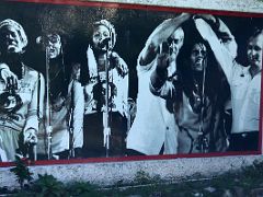 03B A photo of Bob Marley where he had rival leaders Prime Minister Michael Manley and opposition leader Edward Seaga join hands at the One Love Peace concert in April 1978 at the Bob Marley Museum Kingston Jamaica