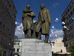 01B Statues of Konstantin Stanislavsky (1863-1938) and Vladimir Nemirovich Danchenko (1858-1943), Russian and Soviet theater directors and teachers near Moscow Chekhov Art Theater Russia