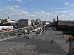 08A Red Square ends at the Bolshoy Moskvoretsky bridge over the Moscow river with the Kremlin Beklemishevskaya Tower from St Basil`s Cathedral Moscow Russia