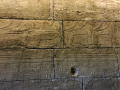 05C Relief from the chapel of Adikhalamani - Adikhalamani offering an amulet to the god Horus and the goddess Hathor Egypt Temple of Debod Madrid Spain